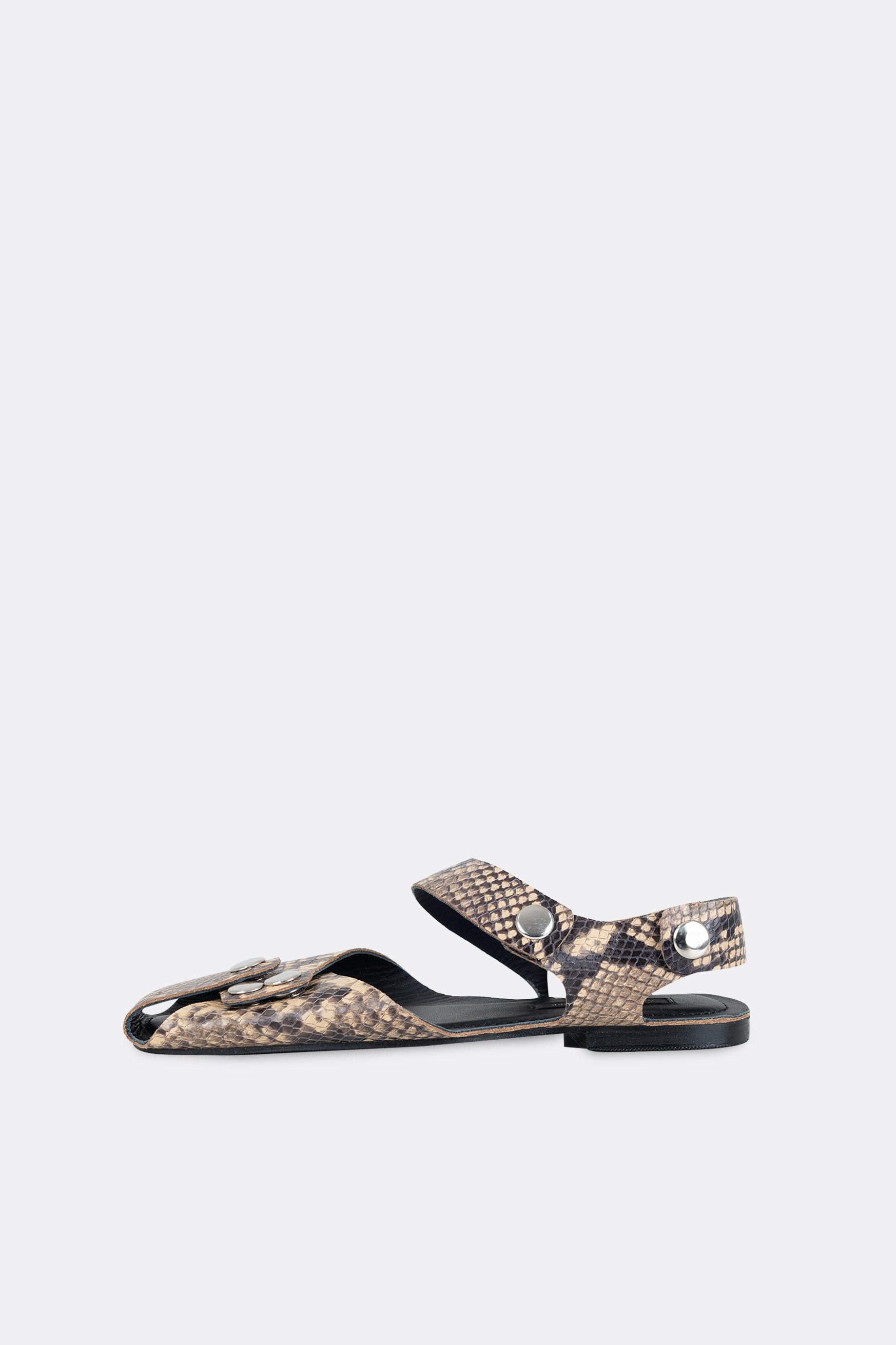 Mali Flats Snakeskin Cream Button Silver