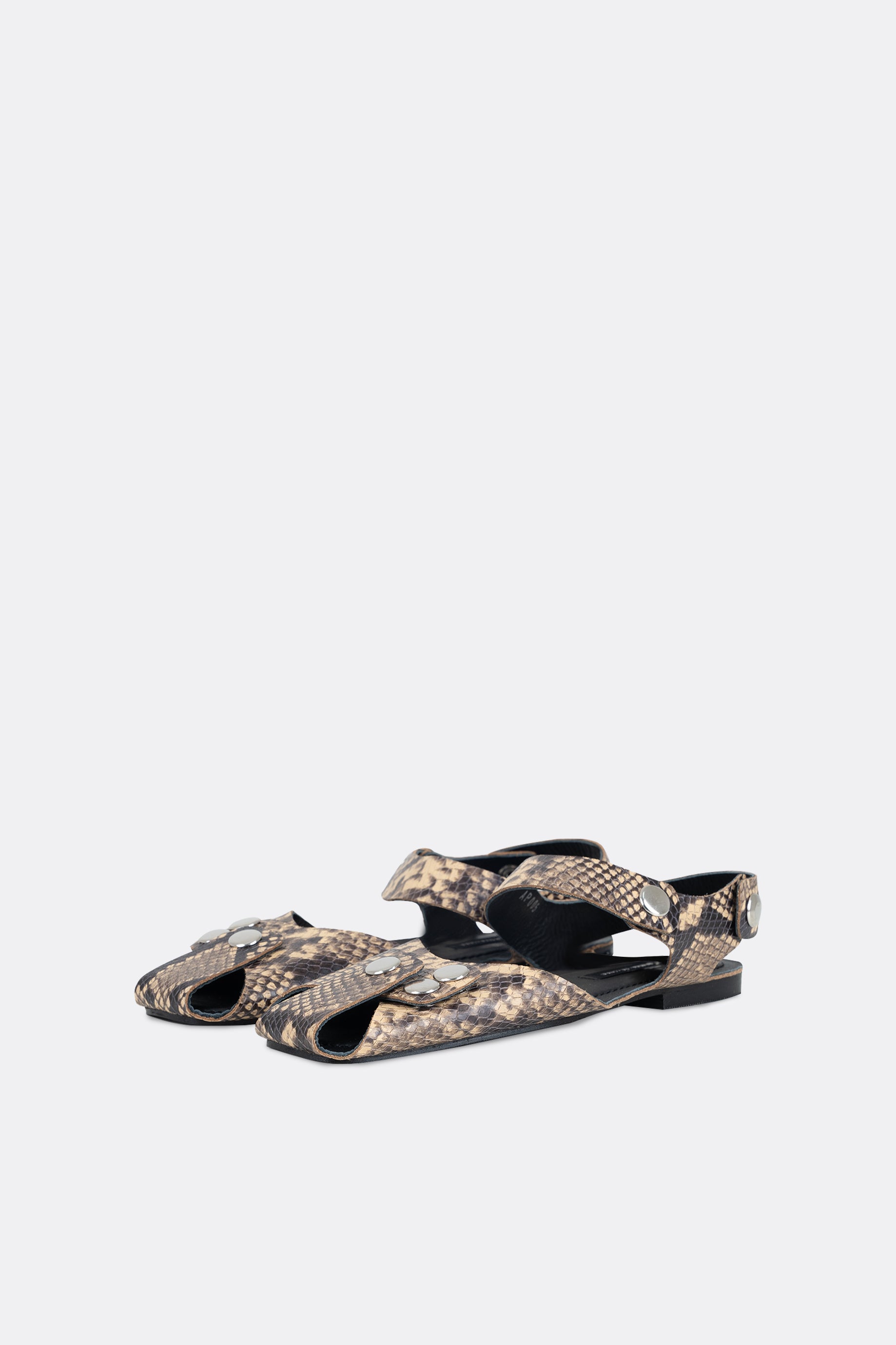 Mali Flats Snakeskin Cream Button Silver