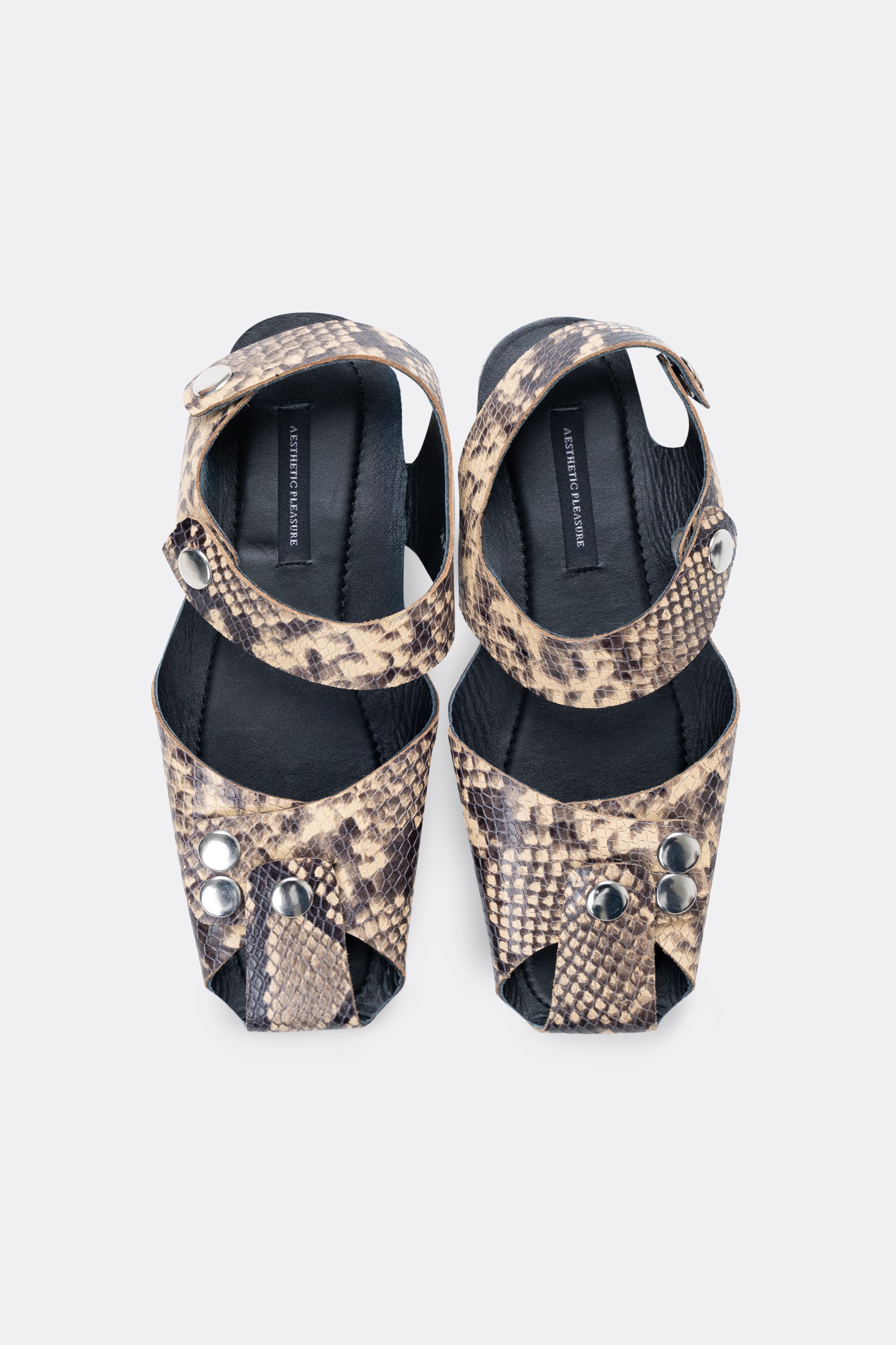 Mali Flats Snakeskin Cream Button Silver