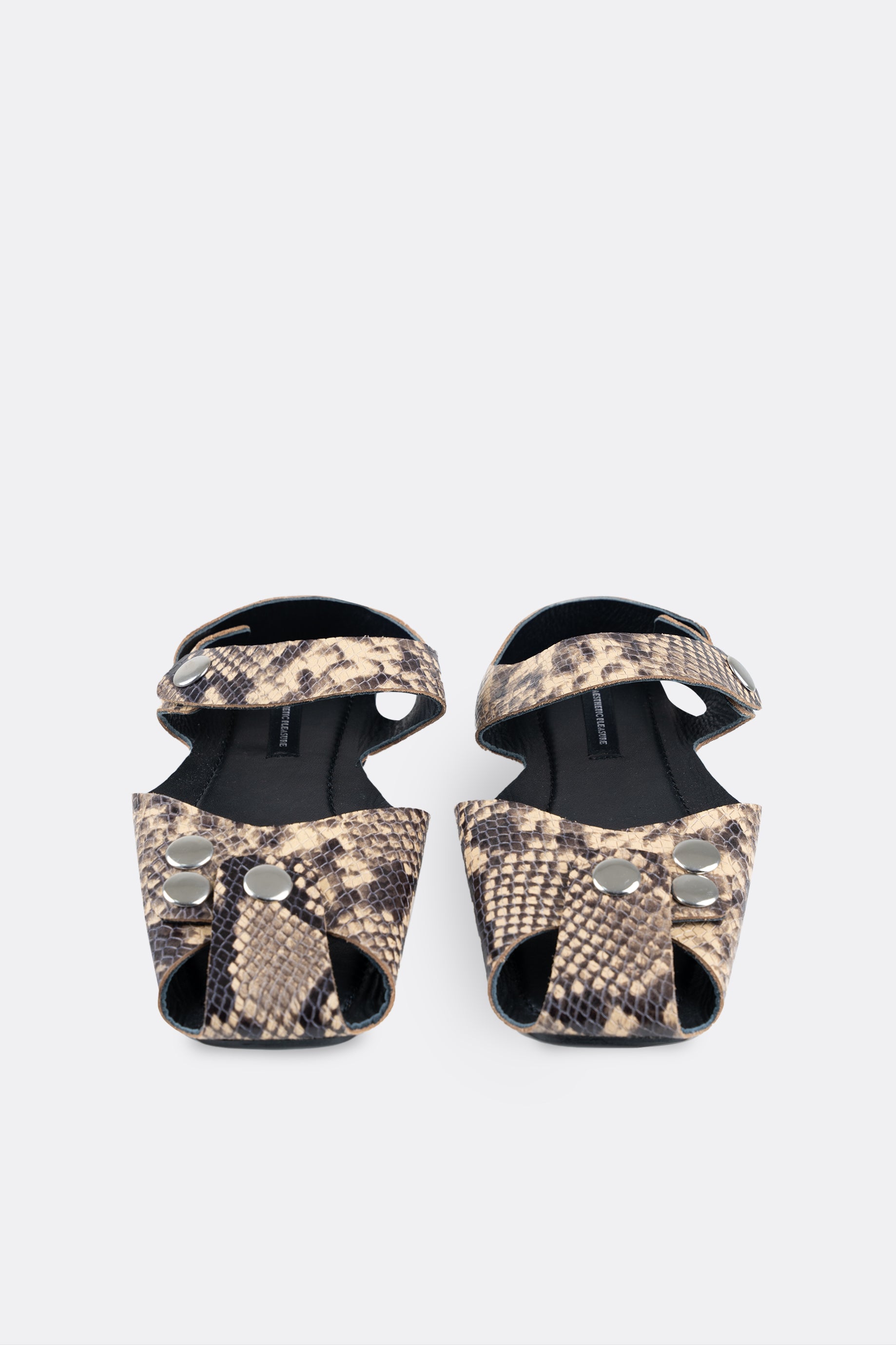 Mali Flats Snakeskin Cream Button Silver