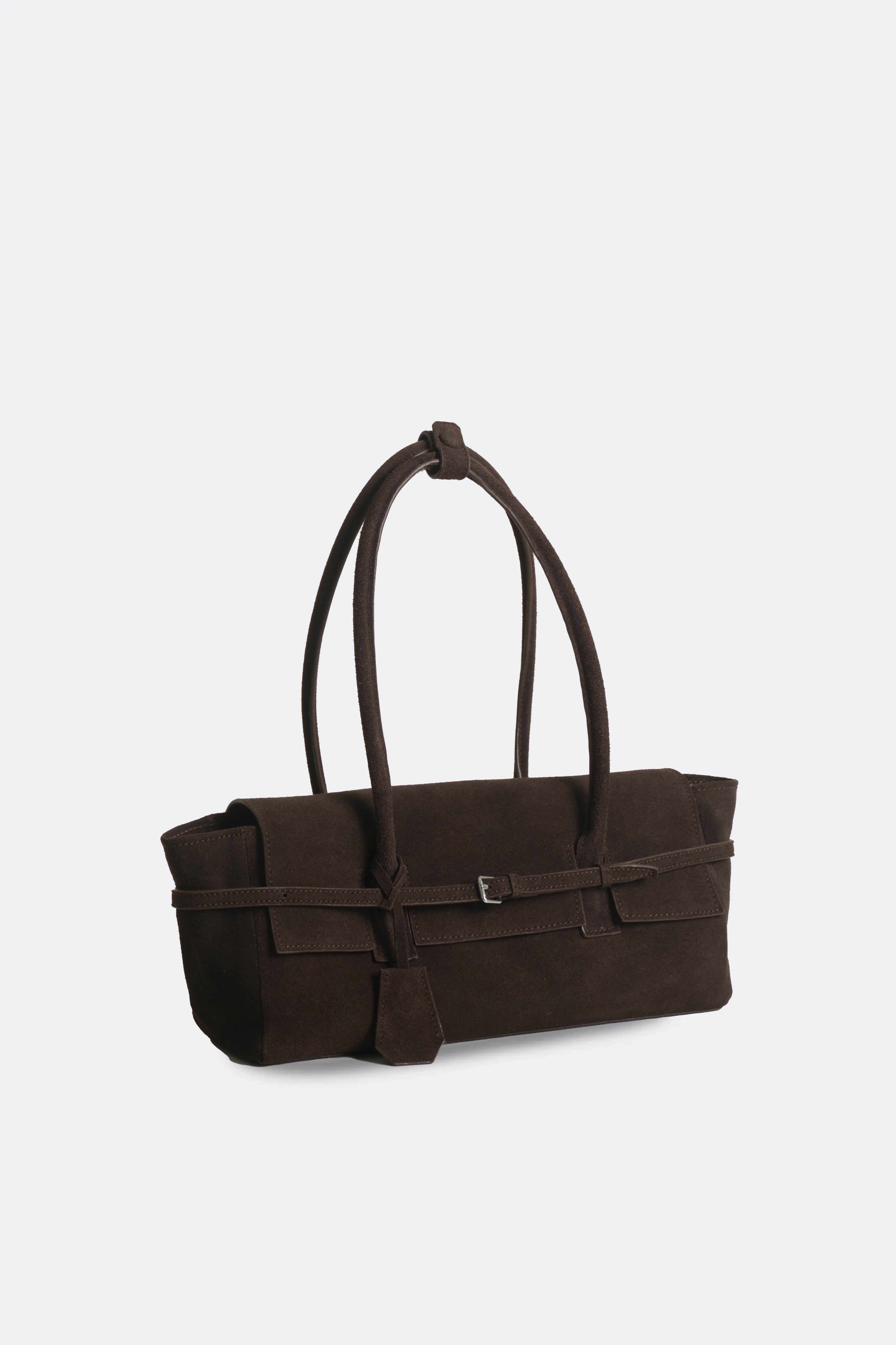 Obi Baguette Bag Suede Dark Brown