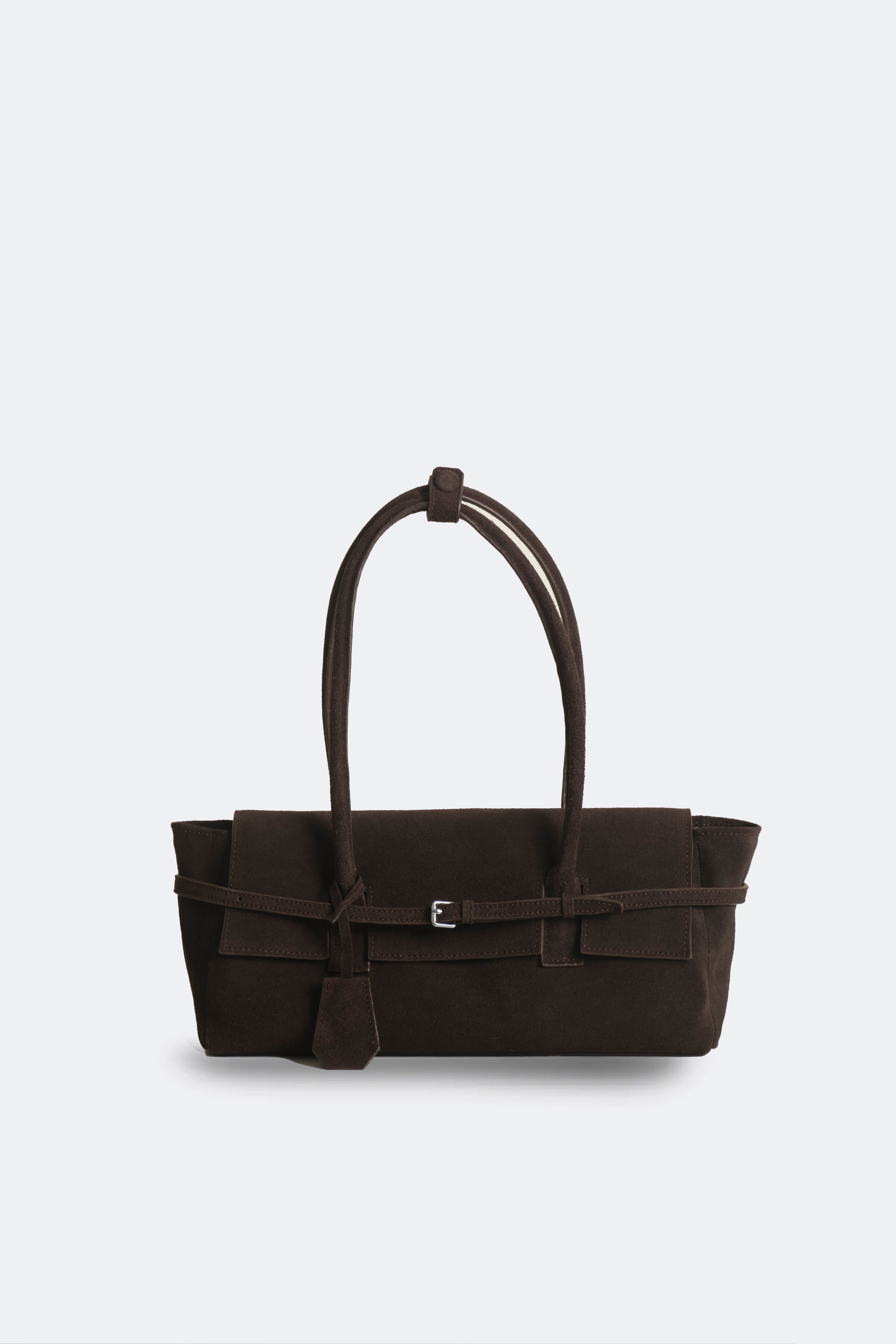 Obi Baguette Bag Suede Dark Brown