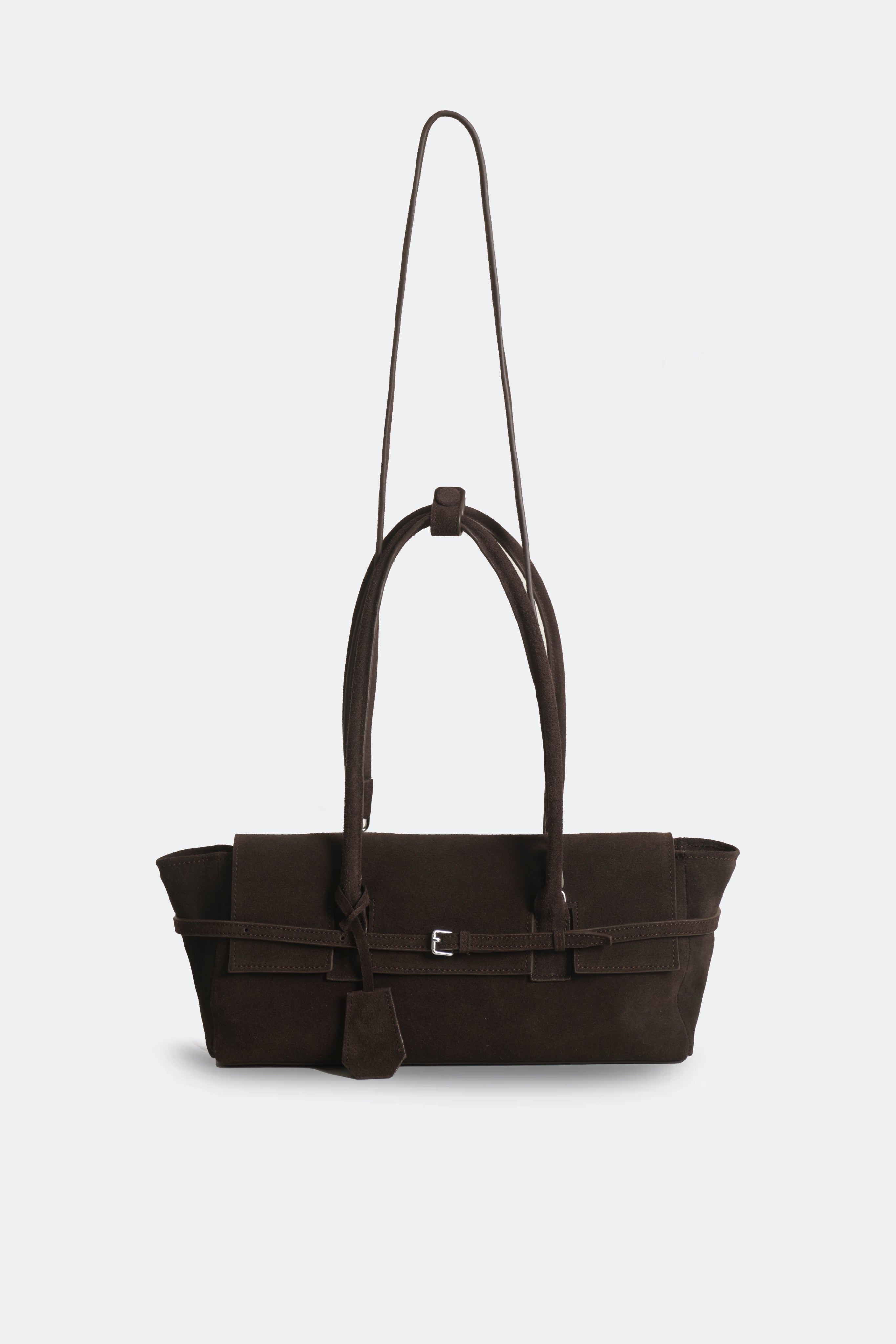 Obi Baguette Bag Suede Dark Brown