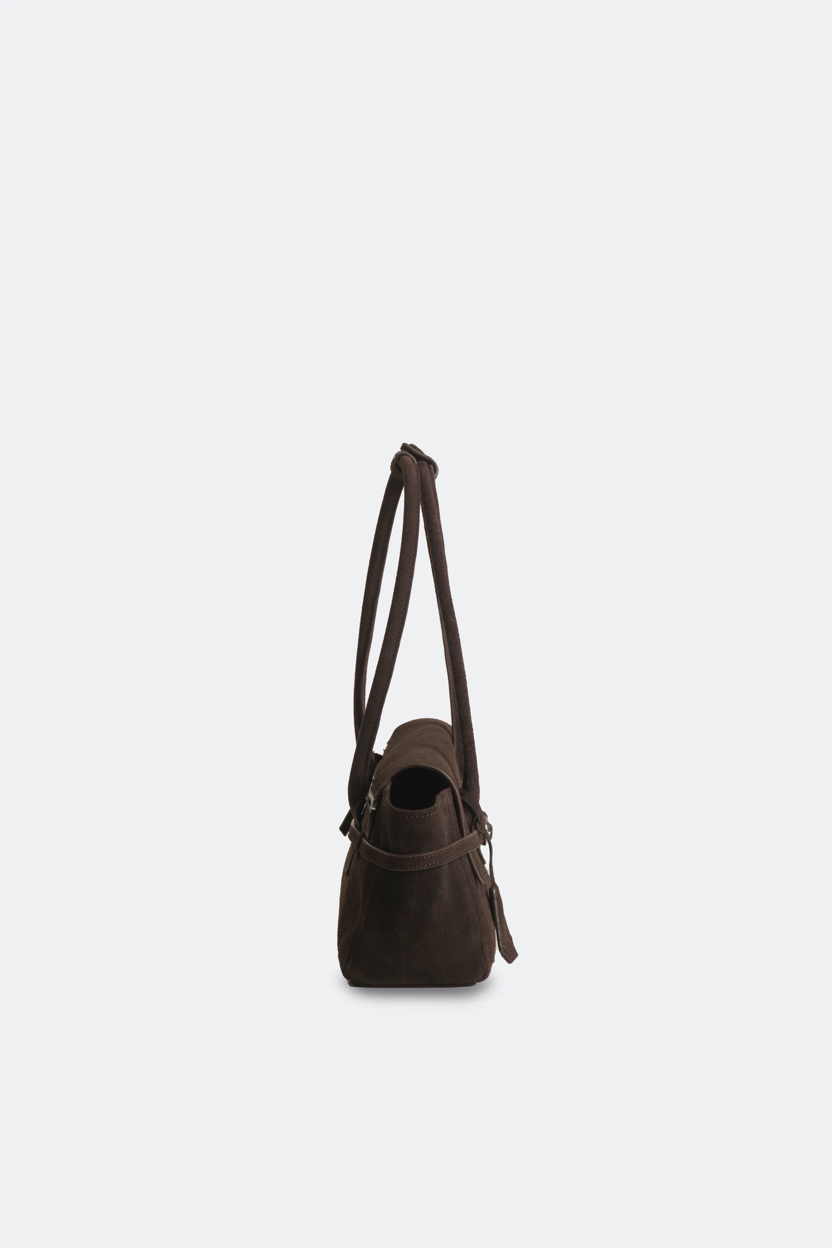 Obi Baguette Bag Suede Dark Brown