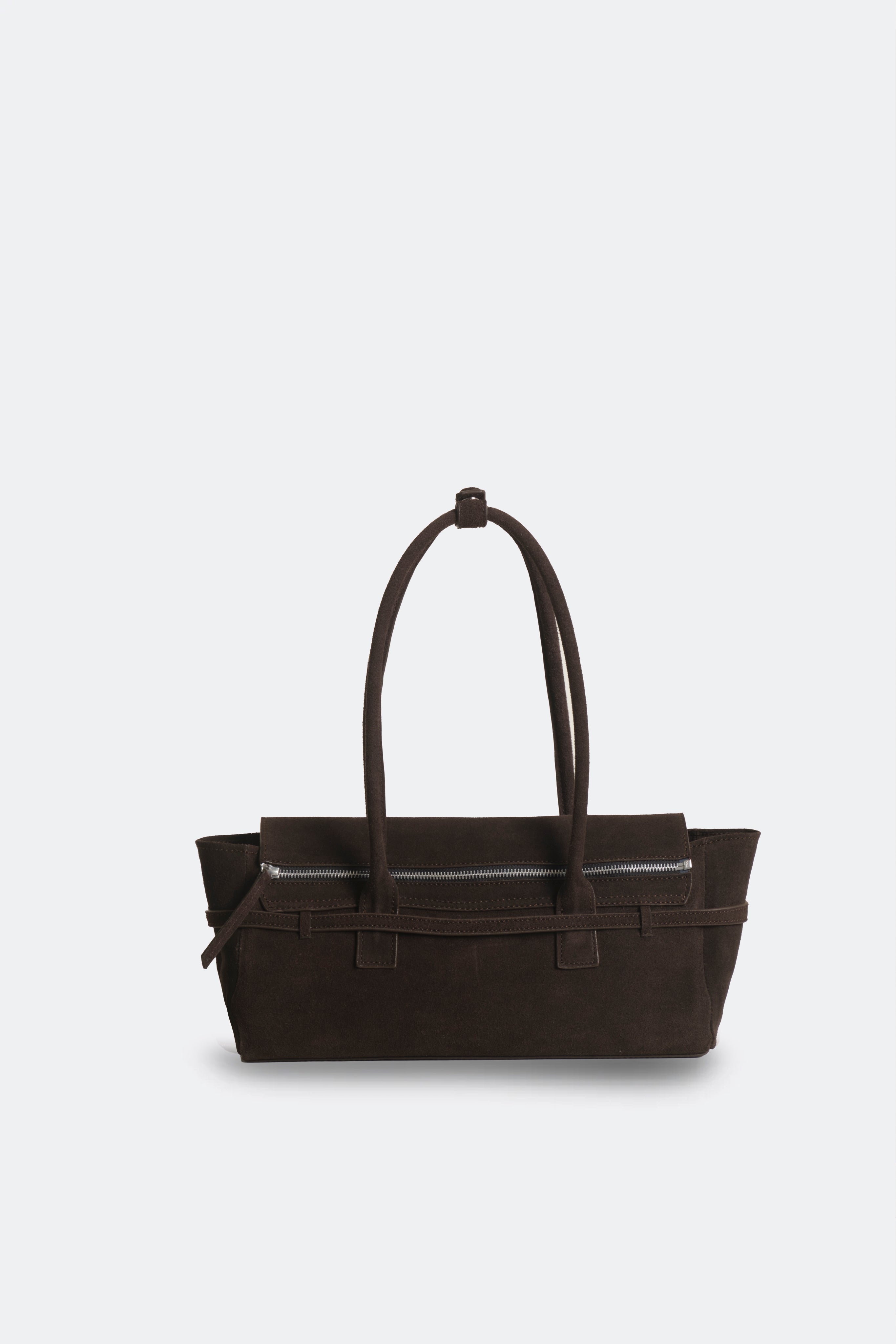 Obi Baguette Bag Suede Dark Brown