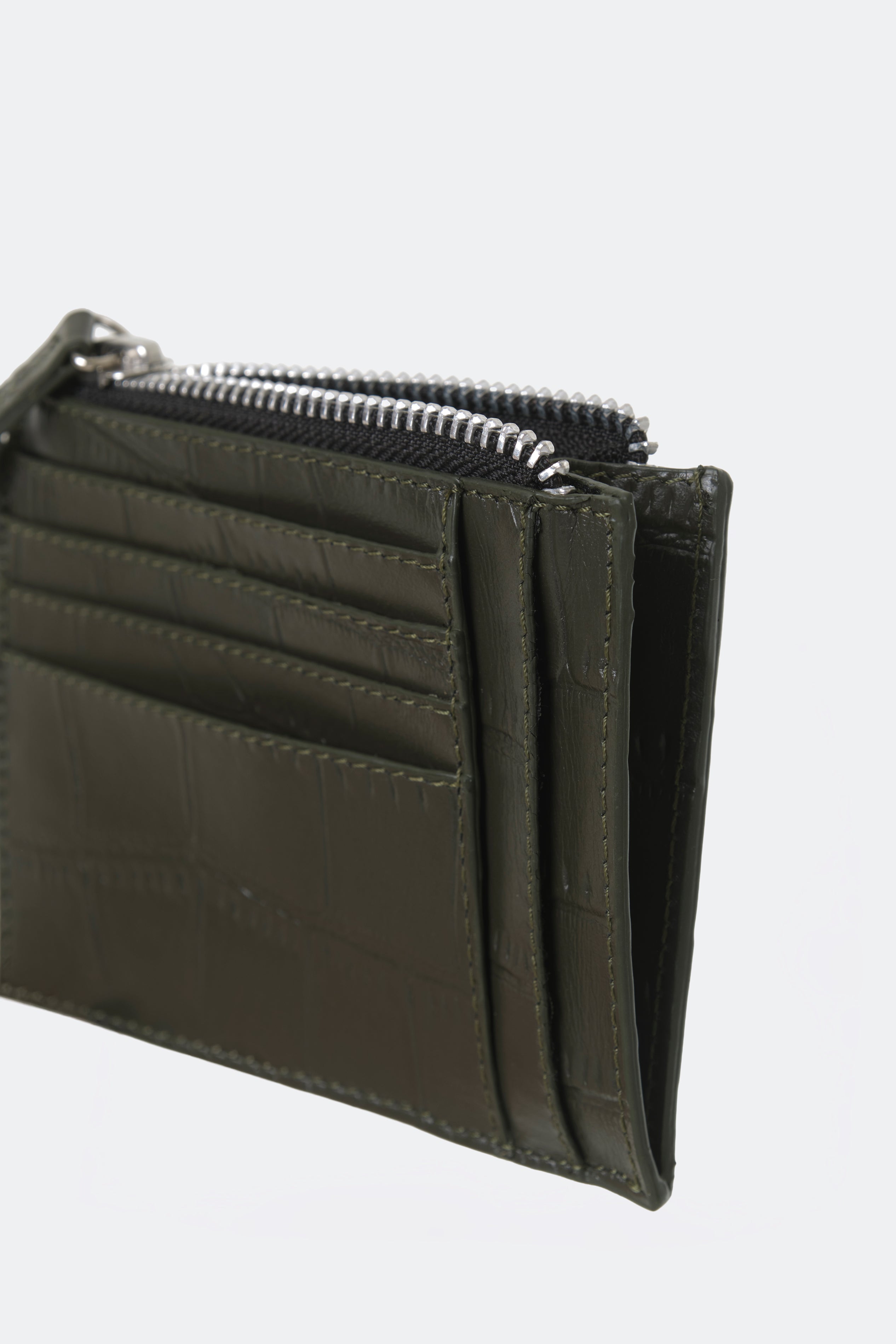 Vase Lanyard Card Wallet Alligator Olive Snakeskin Red